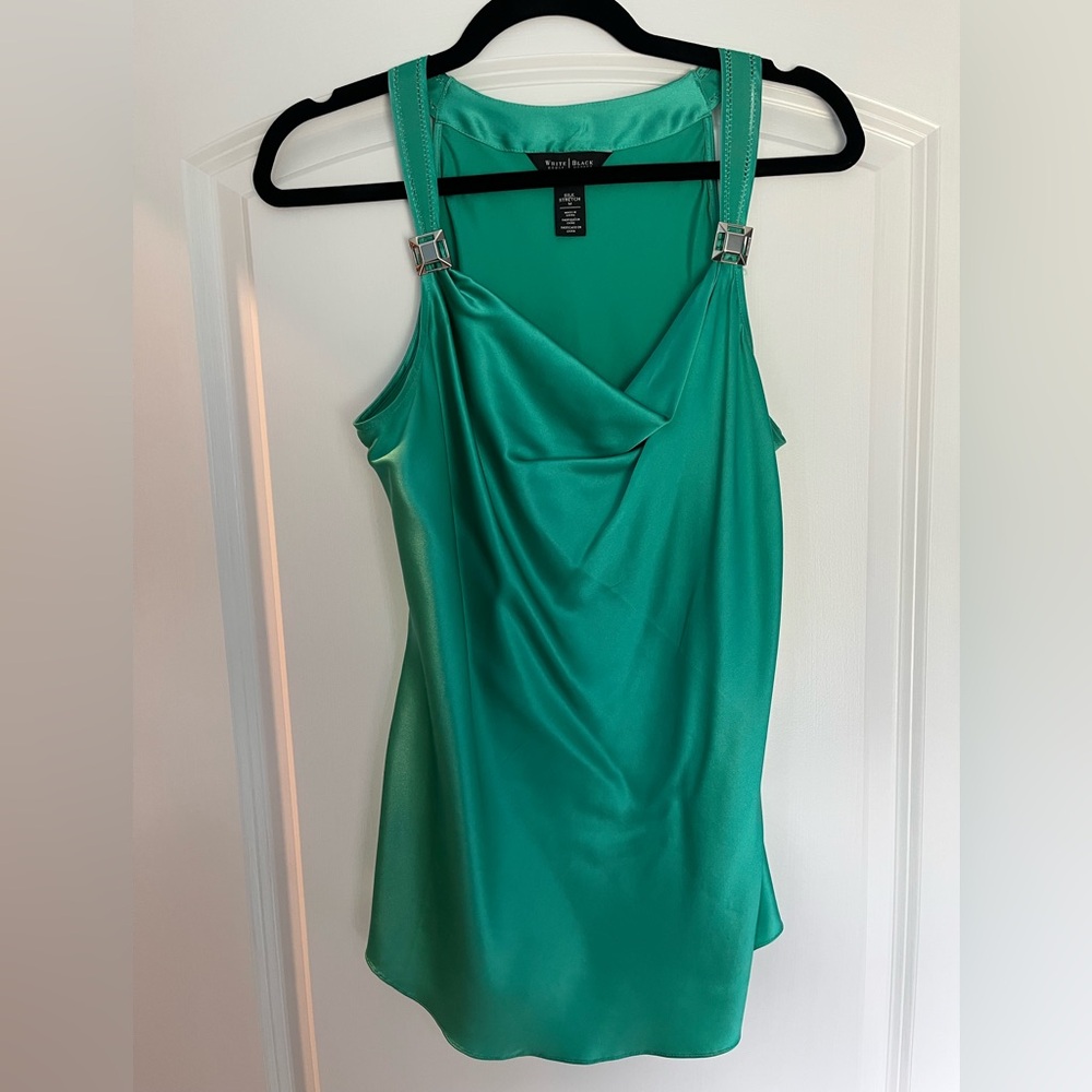 White House Black Market Green Silk Stretch Blouse